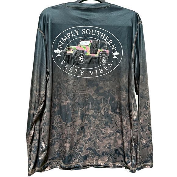 NWT Simply Southern Men's Salty‎ Vibes Jeep Rash Guard Tee Brown/Black Size XL - Picture 1 of 8